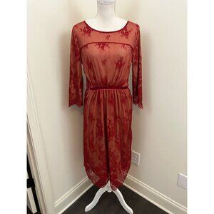 Journey Five Red Overlay Long Sleeve Dress Size XL